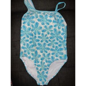 Girls Plus 16 1/2 OP‎ Green and Blue Floral One Piece Swimsuit
